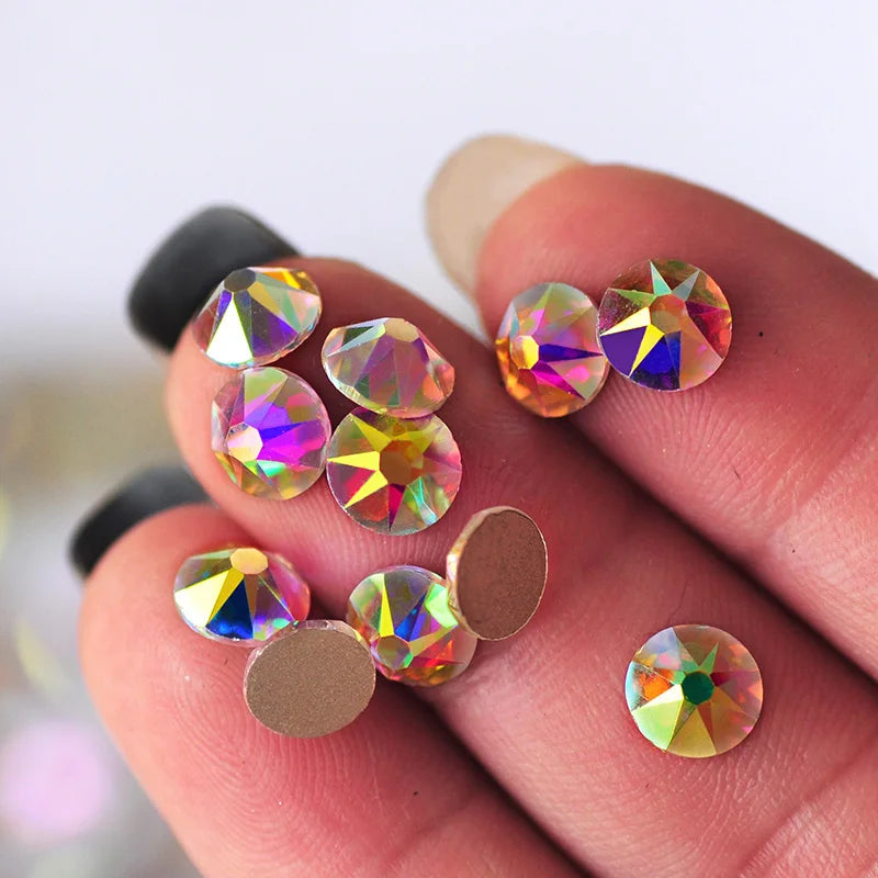 YANRUO 2088NoHF All Sizes AB Flat Back Non Hotfix Glitter Strass Stick On Nails Glass Crystal Rhinestones For Nail Art