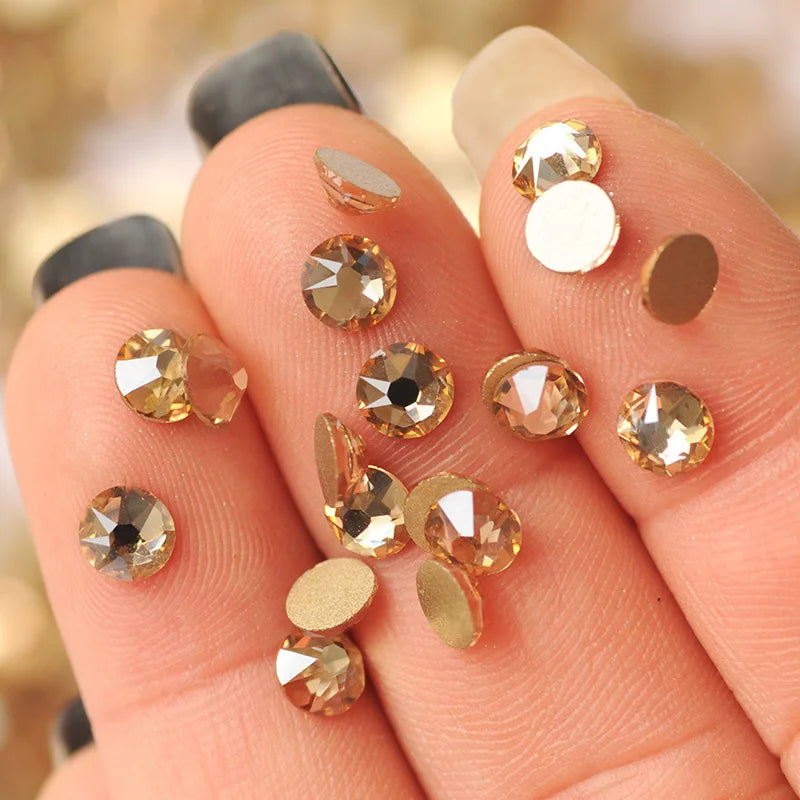 YANRUO 2088NoHF All Sizes Golden Shadow Non Hotfix Cold Fixation Glass Strass Gold Stones Flat Back Crystal Rhinestones