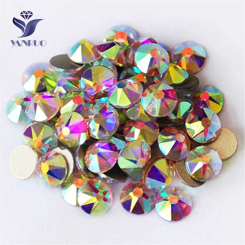YANRUO 2088NoHF All Sizes AB Flat Back Non Hotfix Glitter Strass Stick On Nails Glass Crystal Rhinestones For Nail Art