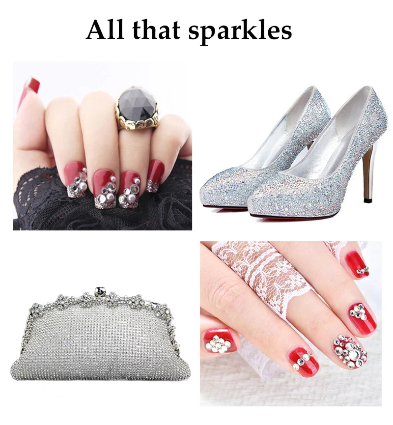 YANRUO 2088NoHF All Sizes AB Flat Back Non Hotfix Glitter Strass Stick On Nails Glass Crystal Rhinestones For Nail Art