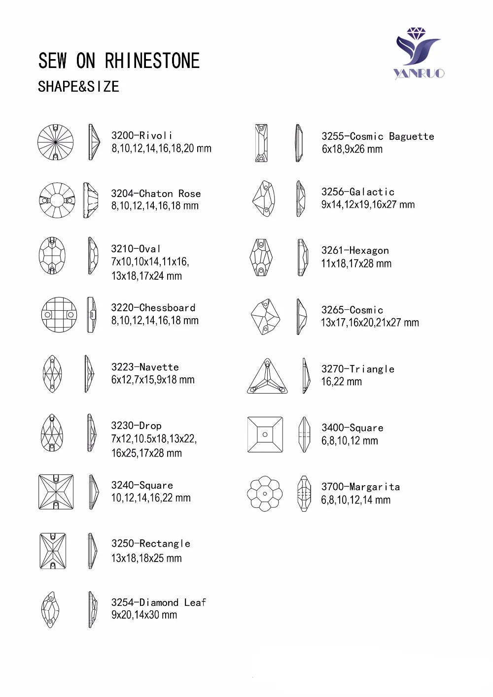 Round Sew-On Glass Rhinestones – Crystal & AB Colours