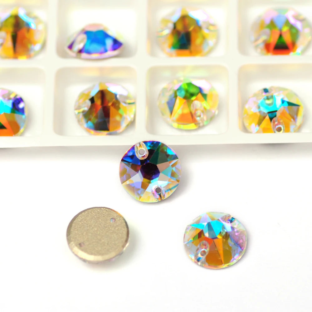 Round Sew-On Glass Rhinestones – Crystal & AB Colours