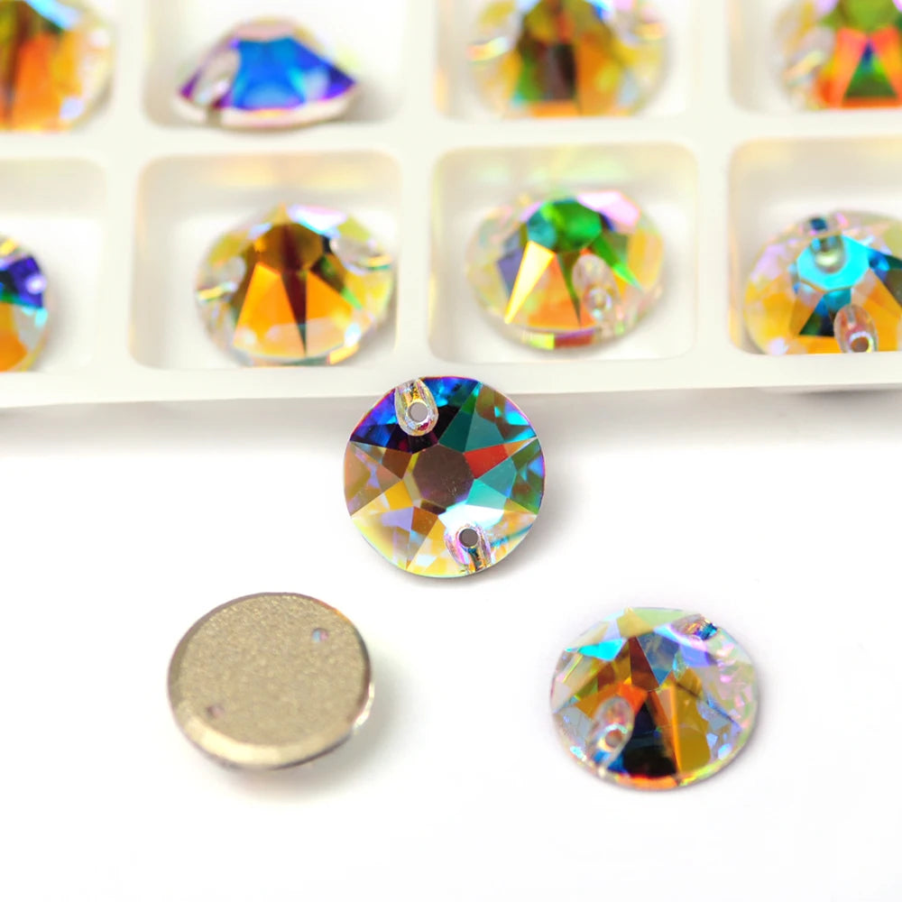 Round Sew-On Glass Rhinestones – Crystal & AB Colours